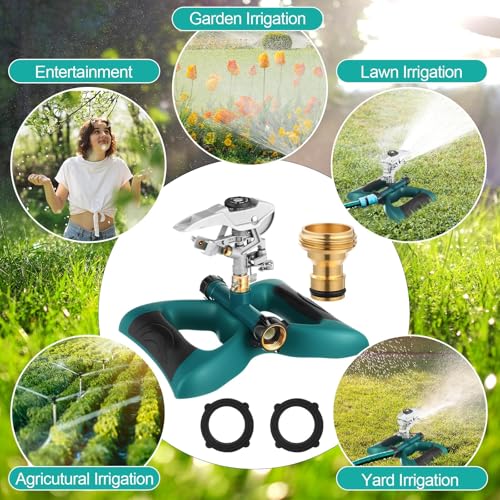 Jingmore Lawn Impact Sprinkler Heavy Duty Rotating Adjustable Pulsating Water Sprinkler Head with Metal Base, Adjustable Spraying Area and Distance for Garden Lawn Yard Irrigation(Blue,1 Packs)
