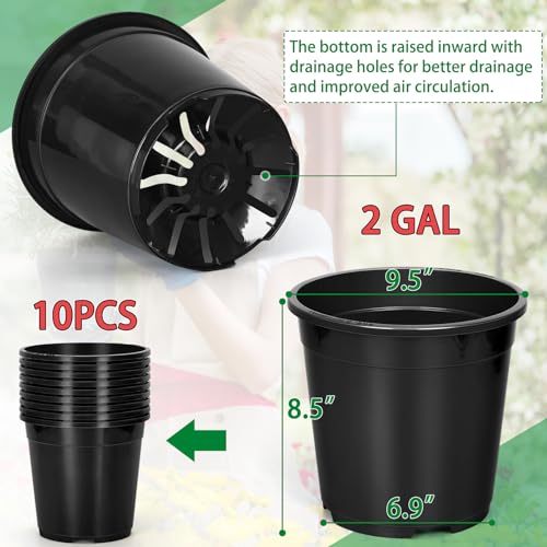 OUPSAUI 2/3/5/10 Gallon Pots for Plants, Sturdy Plastic Planter Pot with Drainage Holes, Large Plastic Planters, 2 Gallon Nursery Pots for Seedlings, Succulents, Cuttings - size: 2gallon-10pack