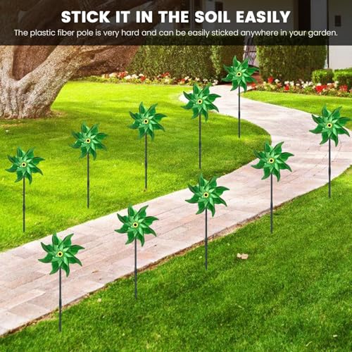 10 PCS Reflective Pinwheels for Yard and Garden Bird Devices Pre-Installed Sparkly Wind Spinner Deterrent to Scare Birds Away from Yard Patio Farm (Green) - color: Green