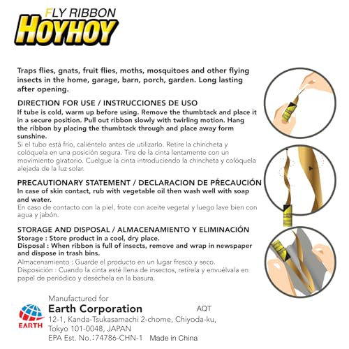 HOY HOY Fly Ribbon 4 Traps (1 Pack) - Multi-Insect Catcher for Home & Garden, Super Sticky, Long Lasting