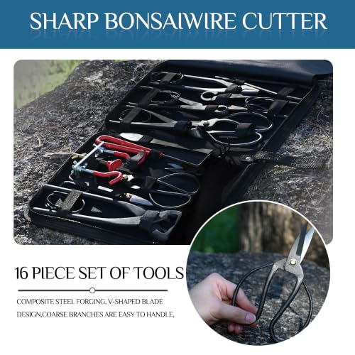14 Pcs Bonsai Tree Kit, Bonsai Tool Set,Carbon Steel Scissors Cutter Shears