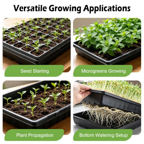 10-Pack Heavy-Duty 1020 Seed Trays with Drain Holes, Reusable Plant Flats - color: Black, size: 10-Pack With-Hole 1020 Trays