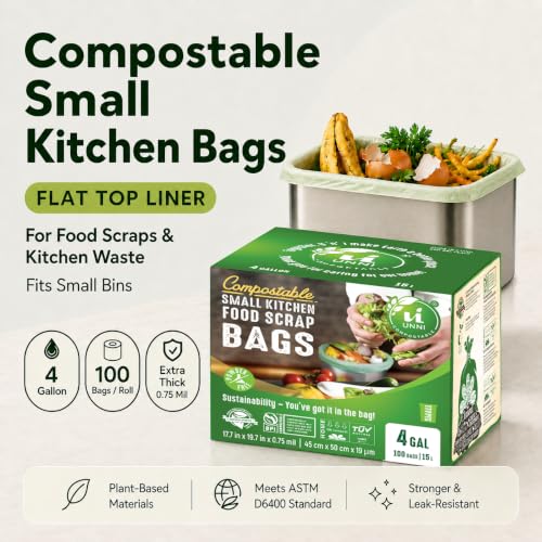 UNNI 4 Gallon Compostable Bags, 200 Count, 15 Liter, Extra Thick 0.75 Mil - size: 200 Count (Pack of 1), style: 4 Gallon