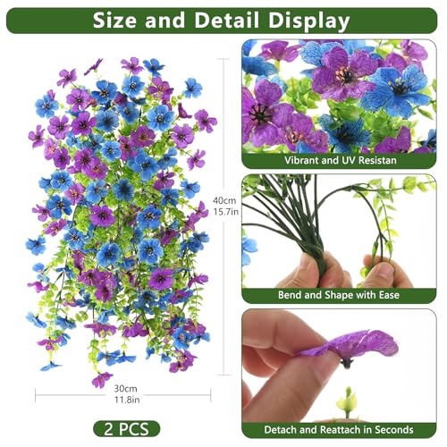 Artificial Faux Flowers Plants for Outdoor UV Resistant Summer Decoration - color: Blue Purple