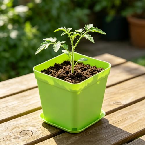 HOIGON 100 Pack 3 Inch Green Square Nursery Pot, Durable Thickened Plastic Nursery Pots with Drain Holes and Saucers, Small Square Planting Containers for Flower Tomatoes Basil - color: Green