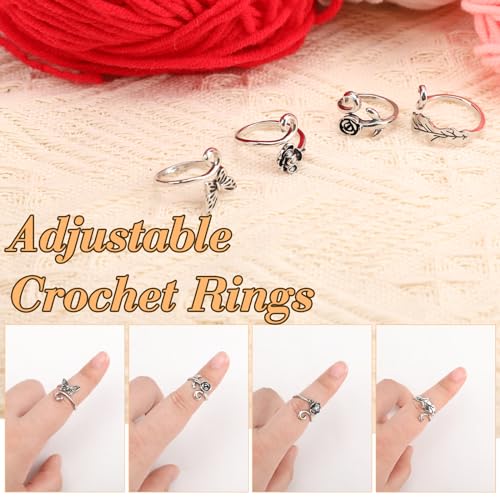 Namifin Crochet Ring for Fingure Adjustable Crochet Tension Ring Yarn Tension Rings Easy Crocheting Crochet Accessories Mother Grandma Thanksgiving Presents - color: Lovely Plants Crochet Ring Set