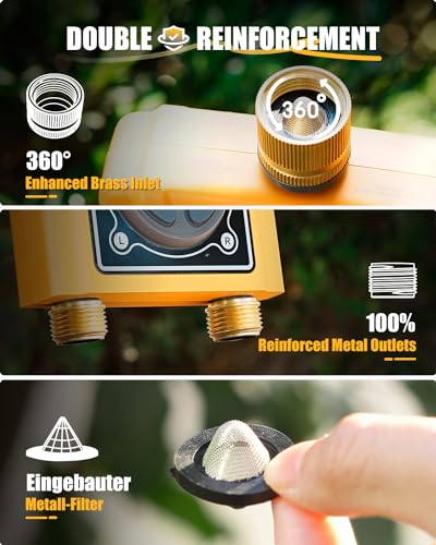 RAINPOINT WiFi Water Timer with Brass Inlet & Outlet,2 Zone WiFi Hose Timer for Lawn,WiFi Sprinkler Controller via APP/Voice Control,Automatic Watering System by Time/Weather/Quantity/Soil Moisture - color: Yellow, size: 2 Zone