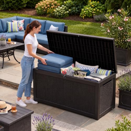 320 Gallon Outdoor Storage Box,Large Resin Waterproof Deck Box,Black New - color: Black New, size: 320 GAL