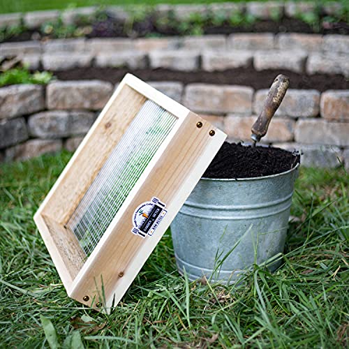 Cedar Garden Sifter for Compost, Dirt and Potting Soil - Handcrafted in The USA - Sustainable Cedar - Heavy Duty Stainless Grate (Handheld)