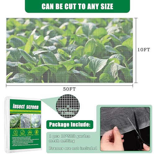 10 X 50 FT Breathable Garden Mesh Netting Pest Barrier for Raised Beds - color: White Netting, size: 10x50ft