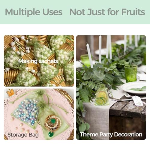 50Pcs Fruit Protection Bags for Fruit Trees, Green Organza Mesh Drawstring Bags for Garden Protection, Pest Barrier, Gift Vegetable Bags (6x8 inch) - size: 6x8 inch