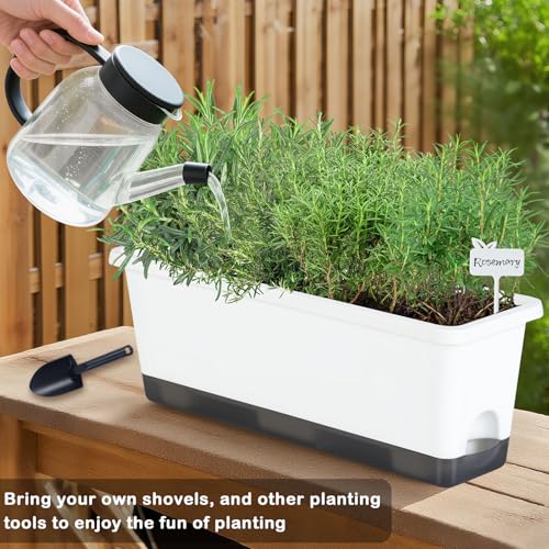 Window Box Planter 4 Packs, 17 Inches Rectangle Flower Pots with Drainage Holes & Trays, Pots for Vegetables, Herbs, Flowers, Garden Windowsill Balcony (White, 17 * 5.1 * 6 inch) - color: White