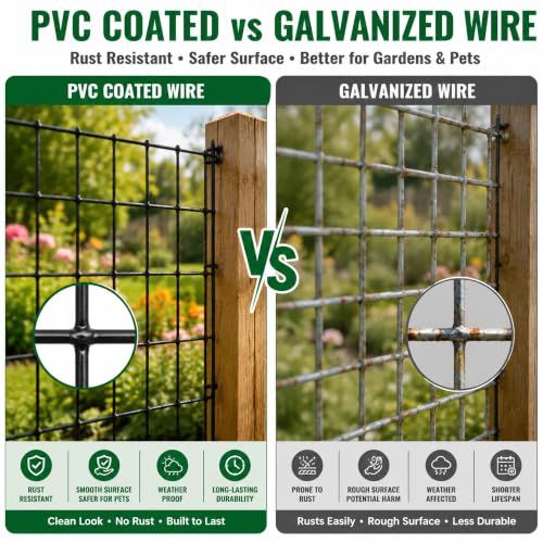 PVC Coated Welded Wire Mesh 16GA 48in x 100ft, 2x3 Mesh Black Fence Roll - color: 16GA 48''×100'