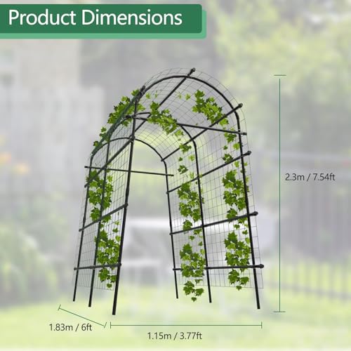 Metal Garden Arch Trellis, 7.6Ft Black for Raised Beds, Plant Support for Cucumbers & Climbing Vegetables with 9 Horizontal Pipe - size: 7.6x6x3.8 Ft - 9