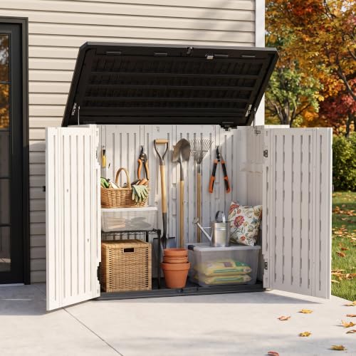 31 Cu.Ft Resin Outdoor Storage Cabinet with Floor, Weatherproof Plastic Vertical Outdoor Storage Shed for Garden Backyard Patio Pool Tool - size: 31 Cu.Ft