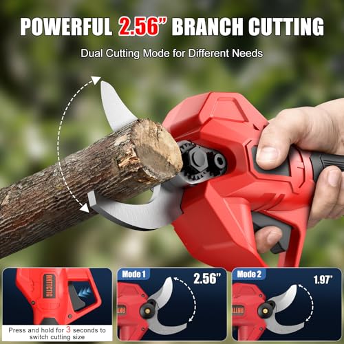 Electric Pruning Shears, 2.56'' Opening, 2 Batteries&Spare Blades - color: Red