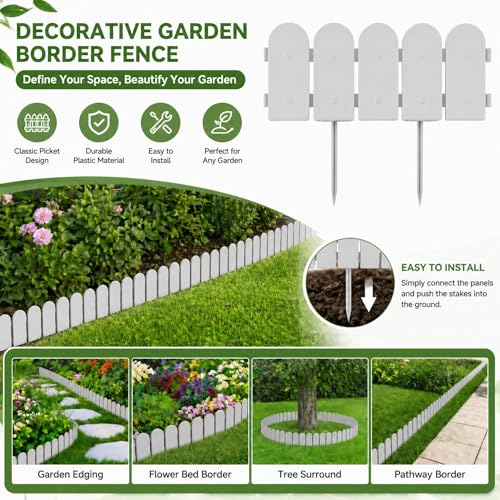 Evelyne Garden Border Plastic Edging: Wooden Fence Design - 8pcs Gray Yard Landscaping Fence Liner Lawn Edge Barrier - 10ft Kit of Decorative Lawn Panels Elements -Landscaping Edging-GMT-10374-E08 - color: Gray, size: 10ft.