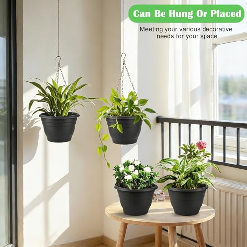 Drzewo Hanging Planters, 10 inch Hanging Plant Pot,4pcs self Watering pots for Indoor Plants with Hanger Chain & Drainage HoleHanging Planters for Indoor Outdoor Plants Patio Porch Decor