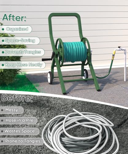 Artigarden Garden Hose Reel Cart with Wheels Outdoor Water Hose Reels Green