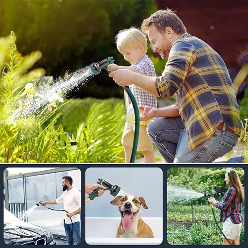 Expandable Garden Hose 100 ft with 10 Function Nozzle Sprayer, Lightweight & No-Kink Flexible Water Hose with Durable Latex Core & Solid Brass Fittings, 100ft Retractable Stretch Hose (DarkGreen)