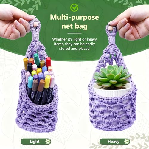 Macrame Wall Plant Hanger, Small Hanging Planter Basket Holder, Wall Planters for Indoor Plants, for Up to 4 Inch Pot (Purple, 4-Inch) - color: Purple, size: Small – Fits Pot Bottom ≤4"