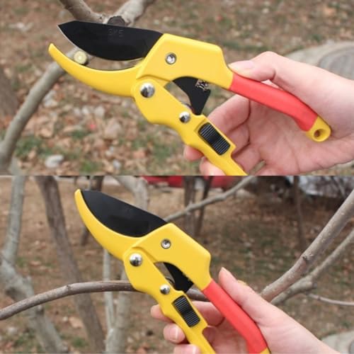 Premium 8 inch garden clippers, 3 Times Easy to Work, Arthritis Weak Hand Snips (Pulley lever -pruners- Yellow) - color: Red/Yellow