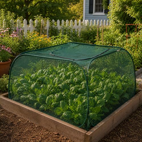 Collapsible Pop-Up Mesh Garden Cover(47''x47''x47''for Square Raised Beds-30% Sunblock,Protective Netting Cage for Vegetables, Fruits & Flowers, Keep Birds and Small Animals Out - size: 47''x47''x47''