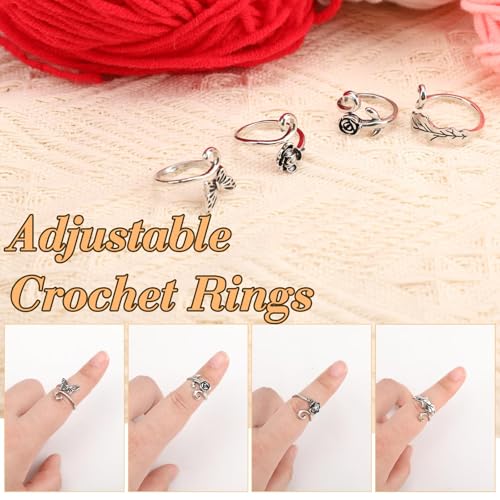 Namifin Crochet Ring for Fingure Adjustable Crochet Tension Ring Yarn Tension Rings Easy Crocheting Crochet Accessories Mother Grandma Thanksgiving Presents - color: Plants Crochet Ring Markers Set