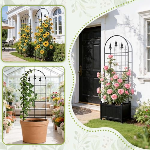2 Pack 47" H x17 W Garden Trellis for Climbing Plants Outdoor - Metal Rustproof Arched Rose Trellis for Outdoor Indoor Roses Potted Vines Cucumbers Clematis Flowers Decorative, Black