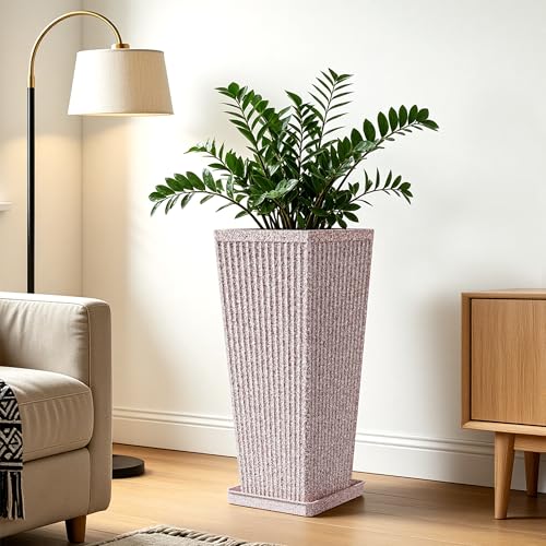 24" Tapered Tall Planters for Outdoor Plants with Tray&Shelf, Red - color: Red and White-sandblasting