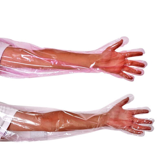 50pcs Disposable Long Plastic Gloves, Veterinary Insemination Gloves, Full Arm Long Sleeve, Field Dressing