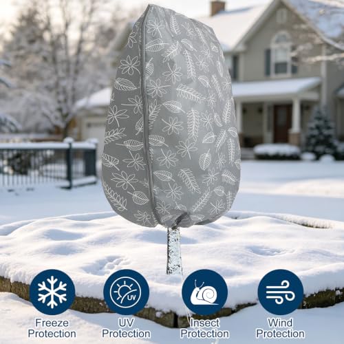Homimp Plant Covers Freeze Protection,2 PCS Frost Covers with Zipper Drawstring (71" x 82.7") Plant Protection Cover Bags for Outdoor Winter Frost Cold Weather Shrubs Trees Jacket Covers,Grey Print - size: 71"W x 82.7"H