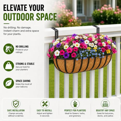 2 Pack Adjustable Window Box Brackets Heavy Duty Railing Planter Box Holder