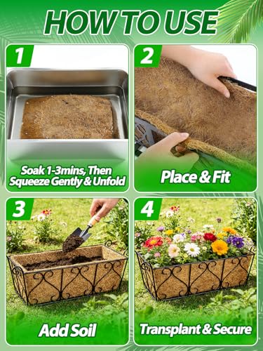 ANPHSIN 24in Tapered Coco Liners for Window Planter Box, 4Pcs, 100% Natural