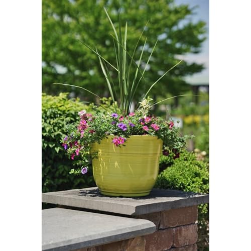 Garden Elements Indoor/Outdoor Glazed Brushed Happy Plastic Planter, Large, Bright Yellow, 15" - color: Bright Yellow