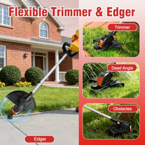 21V Weed Wacker Cordless, 12 Inch Weed Eater Battery Powered with 2 X 4.0Ah - color: Black Orange