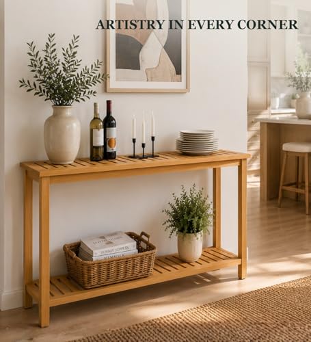 48" Narrow Outdoor Console Table, Sofa Buffet Serving Patio Table - color: Golden