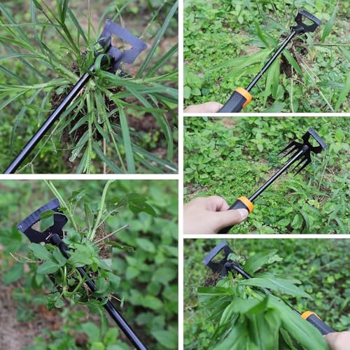 Weed Removal Tool, 2025 New Garden Weeding Tools Manganese Steel Hand Weeder Tool with Handle, 4 Teethes Dual Purpose Manual Weeders Tool Weed Pulling Tool for Garden (Six Teeth) - style: Six teeth