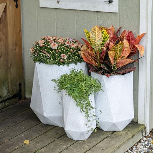Beuta Large Poly Planters for Outdoor Plants - Set of 3, 15.5/18/20 Inches Outdoor Planters for Porch - Tall Planter for Outdoor & Indoor Plants | Large Indoor Plant Pot- USA Made - Limewash - color: Apex - Limewash