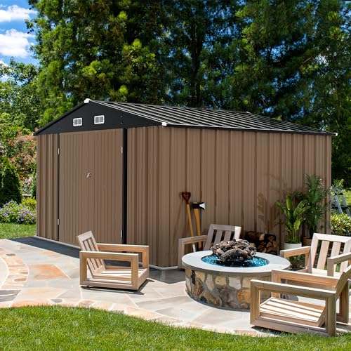 Devoko 10x8 FT Outdoor Storage Shed, Brown - color: Brown, size: 10x8 FT