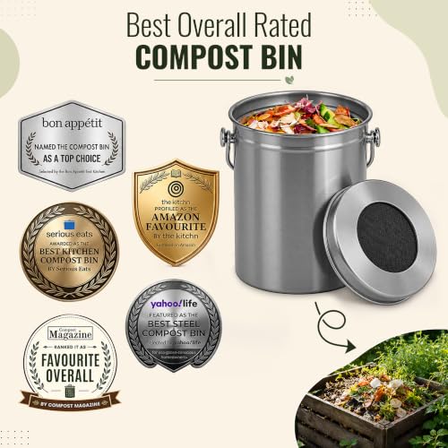 Epica Kitchen Compost Bin for Kitchen Countertops, 1.3 Galllon - Grey - color: Gray