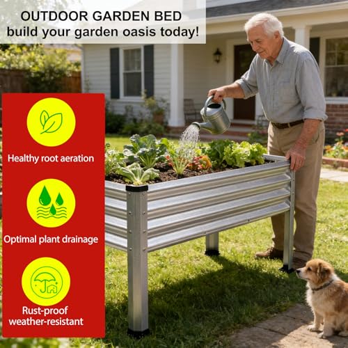 Large Galvanized Raised Garden Bed Outdoor with Legs, Load Capacity 1200LB, 48x26x30in Raised Garden Bed, for Backyard/Patio/Balcony/Gardening/Vegetables Flowers, Sliver - color: Sliver