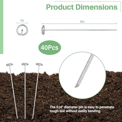 40 PCS Landscape Staples 8 inch, 8 Gauge Landscape Fabric Pins, Galvanized Circle Top Garden Stakes for Landscaping and SOD, Anti-Rust G-Shaped Weed Barrier Pins (Pack of 2) - size: 8"L x 1"W (Pack of 2)