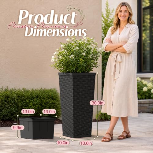 Flamaker 30“ Tall Plastic Planters with Drainage Holes Front Porch Set of 2 - color: Black, size: 30" H