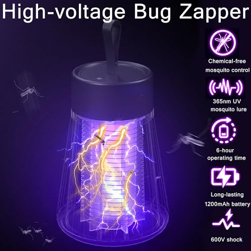 Bug Zapper Rechargeable Mosquito Repellent Indoor Outdoor,Portable Mosquito Zapper,Fly Zapper Fruit Fly Trap for Patio, Home, Backyard, Yard, Garden, Campsite