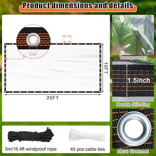 10x20FT Heavy Duty Clear Waterproof Tarp,Outdoor Garden Rainproof Covering - size: 10 x 20 FT