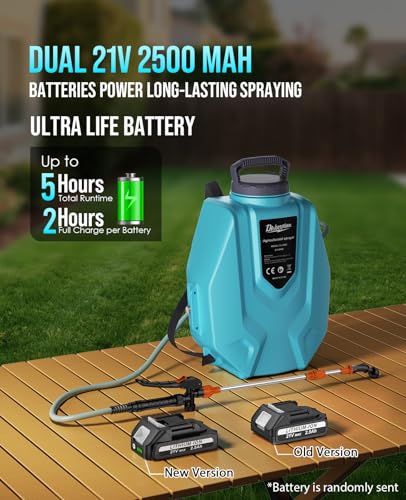Backpack Sprayer with 2 X 2.5Ah Battery, 5H Continuous Spraying - Weed Sprayer for Lawn Garden 3.2 Gallon, with 7 Nozzles & Telescopic Wand, Battery Powered, Compatible with Makita 18V Battery - size: 3.2 Gallon