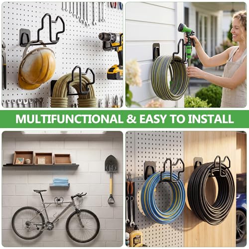Wall Mount Hose Holder w/Nozzle Slot, Rust Resistant,Glossy Black - color: Glossy Black
