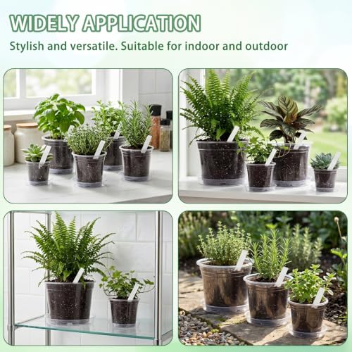 24Pack Clear Nursery Pots with Drainage - 4/6/8/10 Inch Plastic Plant Pots with Saucers & Plant Label, Large Clear Nursery Pots for Indoor Plants, Succulents, Flowers, Seedlings, Herbs, Vegetables