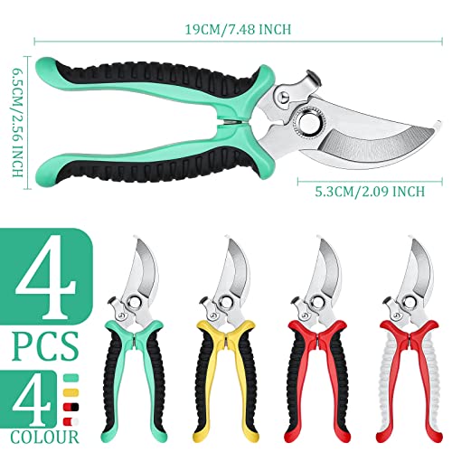 Lothee 4 Pcs Garden Pruning Shears Bypass Blade, Green, Yellow, Gray, Red
